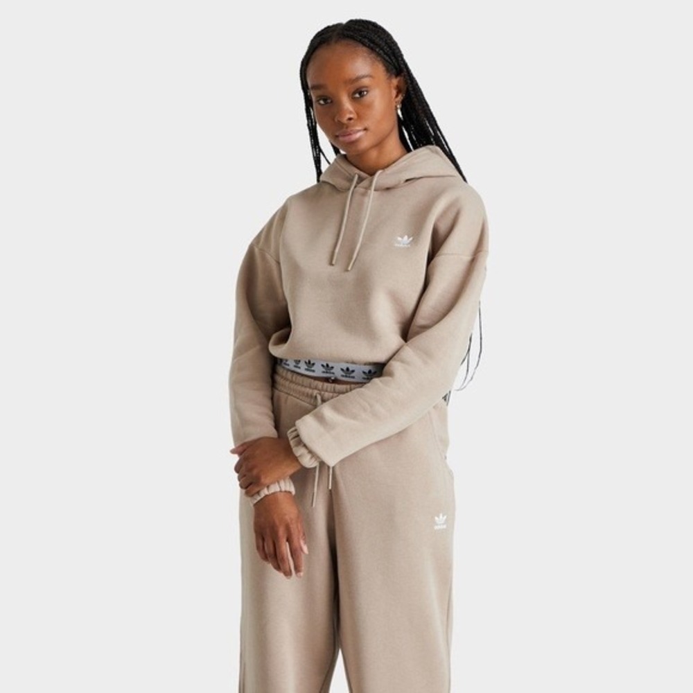 Adidas Originals Women Taupe Cropped Hoodie and Jogger Sweatpants Set